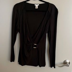 CACHE Long Sleeve Top with Gold Buckle